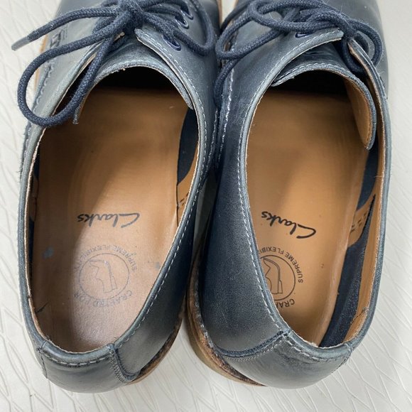 Clarks Men Oxford Shoes 8.5 Blue Leather Lace Up Casual Round Toe Comfort - Picture 11 of 12